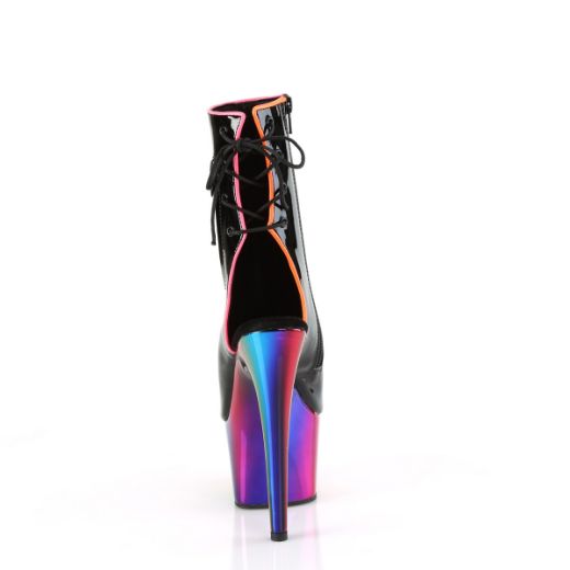 Product image of Pleaser ADORE-1018RC-02 Blk Pat/Rainbow Chrome 7 Inch Heel 2 3/4 Inch PF Open Toe/Back Ankle Boot Side Zip
