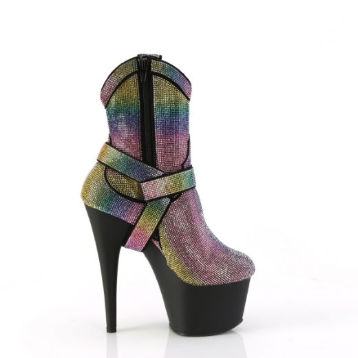 Product image of Pleaser ADORE-1029RS Multi RS/Blk Matte 7 Inch Heel 2 3/4 Inch PF RS Embellished Ankle Boot Side Zip