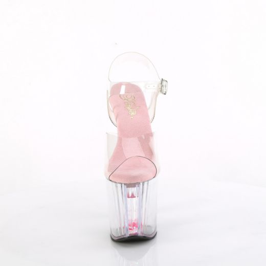 Product image of Pleaser ENCHANT-708AQUA-03 Clr/Clr-B. Pink 8 Inch Heel 3 3/4 Inch PF Ankle Strap Sandal