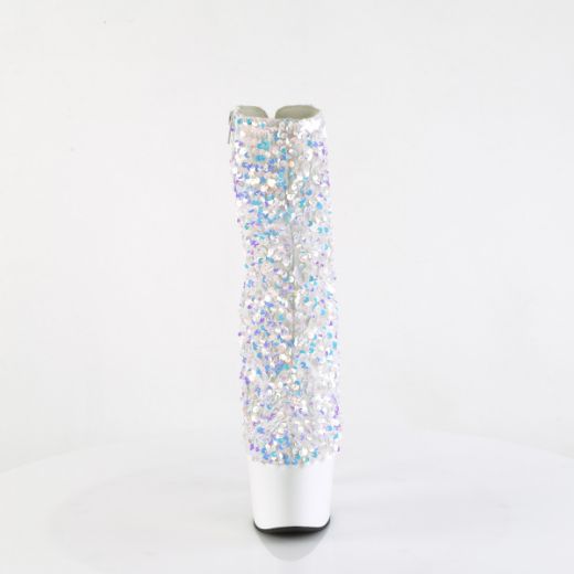 Product image of Pleaser ADORE-1042SQ Wht Multi Sequins/Wht 7 Inch Heel 2 3/4 Inch PF Sequins Ankle Boot Inside Zip