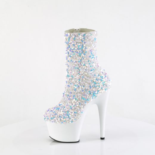Product image of Pleaser ADORE-1042SQ Wht Multi Sequins/Wht 7 Inch Heel 2 3/4 Inch PF Sequins Ankle Boot Inside Zip
