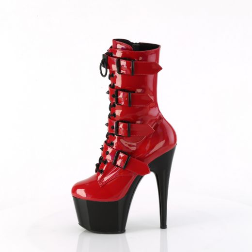 Product image of Pleaser ADORE-1046TT Red Holo Pat/Blk 7 Inch Heel 2 3/4 Inch PF Two Tone Lace-Up Ankle Boot Side Zip