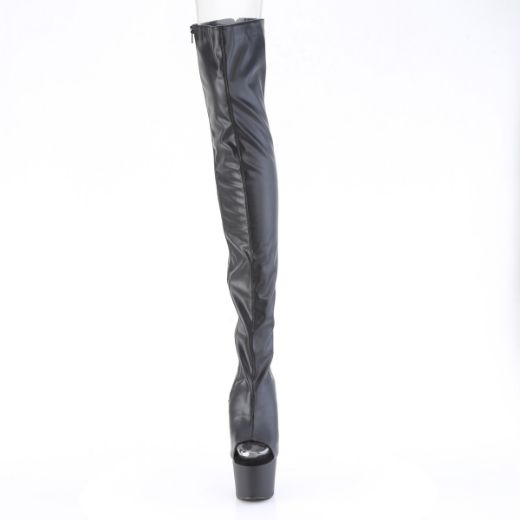 Product image of Pleaser ADORE-3017 Blk Str. Faux Leather 7 Inch Heel 2 3/4 Inch PF Open Heel/Toe Thigh High Boot Side Zip