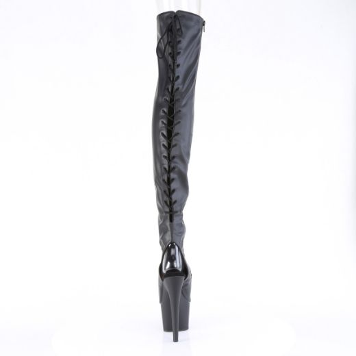 Product image of Pleaser ADORE-3017 Blk Str. Faux Leather 7 Inch Heel 2 3/4 Inch PF Open Heel/Toe Thigh High Boot Side Zip