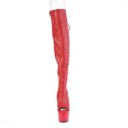 Product image of Pleaser ADORE-3019 Red Faux Leather/Red Matte 7 Inch Heel 2 3/4 InchPF Open Toe/Heel Over-The-Knee Boot Side Zip