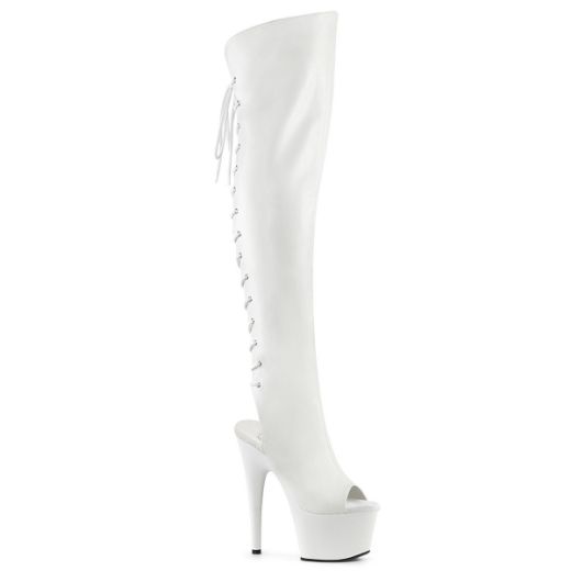 Product image of Pleaser ADORE-3019 Wht Faux Leather/Wht Matte 7 Inch Heel 2 3/4 InchPF Open Toe/Heel Over-The-Knee Boot Side Zip