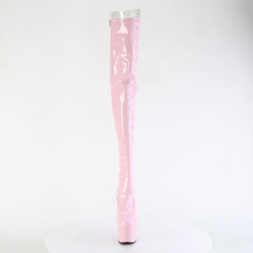 Product image of Pleaser ADORE-3063 B. Pink Str Pat/B. Pink 7 Inch Heel 2 3/4 Inch PF Lace-Up Back Stretch Thigh Boot Side Zip