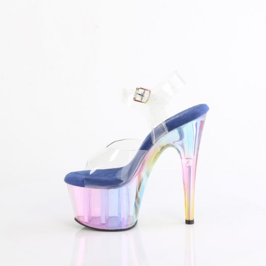 Product image of Pleaser ADORE-708HT Clr/Blue Multi Tinted 7 Inch Heel 2 3/4 Inch Tinted PF Ankle Strap Sandal