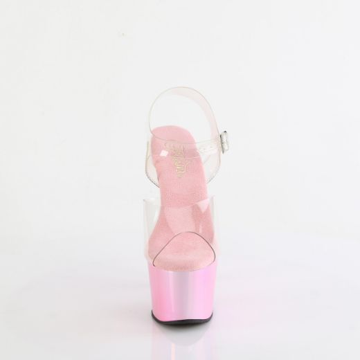 Product image of Pleaser ADORE-708LQ Clr/Liquid B. Pink Hologram 7 Inch Heel 2 3/4 Inch PF Ankle Strap Sandal
