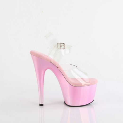 Product image of Pleaser ADORE-708LQ Clr/Liquid B. Pink Hologram 7 Inch Heel 2 3/4 Inch PF Ankle Strap Sandal