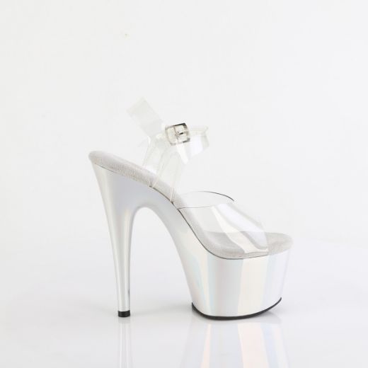 Product image of Pleaser ADORE-708LQ Clr/Liquid Slv Hologram 7 Inch Heel 2 3/4 Inch PF Ankle Strap Sandal