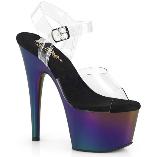 Product image of Pleaser ADORE-708MCH Clr/Purple-Green Matte Chrome 7 Inch Heel 2 3/4 Inch PF Ankle Strap Sandal