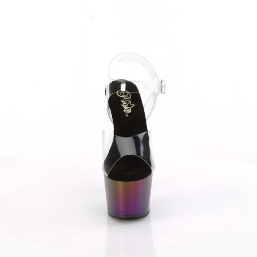 Product image of Pleaser ADORE-708MCH Clr/Purple-Green Matte Chrome 7 Inch Heel 2 3/4 Inch PF Ankle Strap Sandal