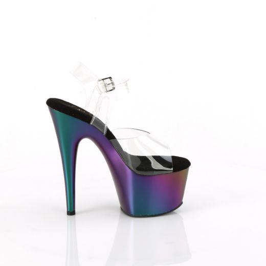 Product image of Pleaser ADORE-708MCH Clr/Purple-Green Matte Chrome 7 Inch Heel 2 3/4 Inch PF Ankle Strap Sandal