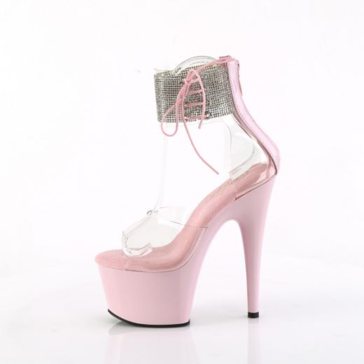Product image of Pleaser ADORE-724RS Clr/B. Pink 7 Inch Heel 2 3/4 Inch PF RS Ankle Cuff Sandal Back Zip