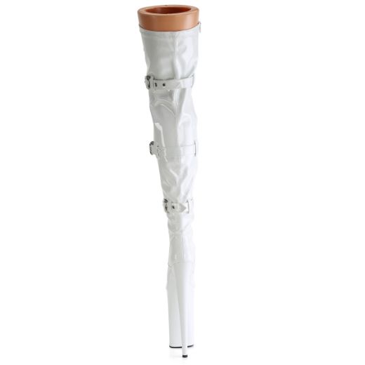Product image of Pleaser BEYOND-3028 Wht Str Pat/Wht 10 Inch Heel 6 1/4 Inch PF Buckled Lace Up Thigh Boot Side Zip