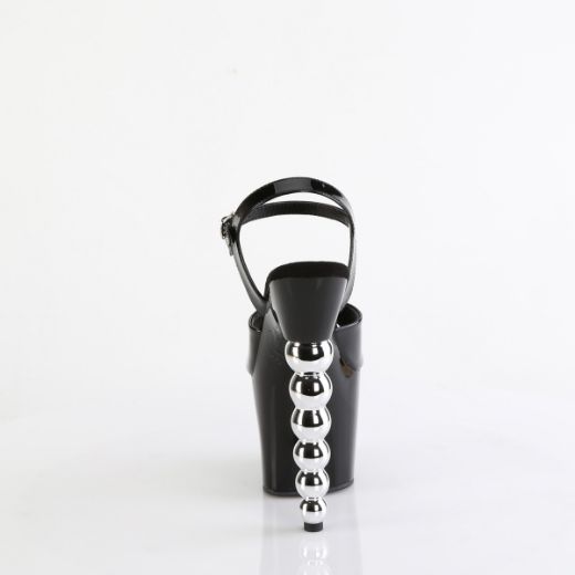 Product image of Pleaser BLISS-709 Blk Pat/Blk-Slv Chrome 7 Inch Beaded Heel 3 1/4 Inch PF Ankle Strap Sandal