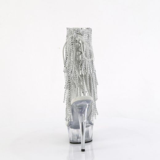 Product image of Pleaser DELIGHT-1017RSF Clr-Slv/Clr 6 Inch Heel 1 3/4 Inch PF Open Toe/Heel Lace-Up Fringe Ankle Boot