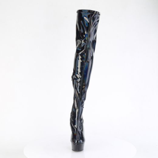 Product image of Pleaser DELIGHT-3000HWR Blk Hologram Pat/M 6 Inch Heel 1 3/4 Inch PF Stretch Thigh Boot  12 Inch Side Zip