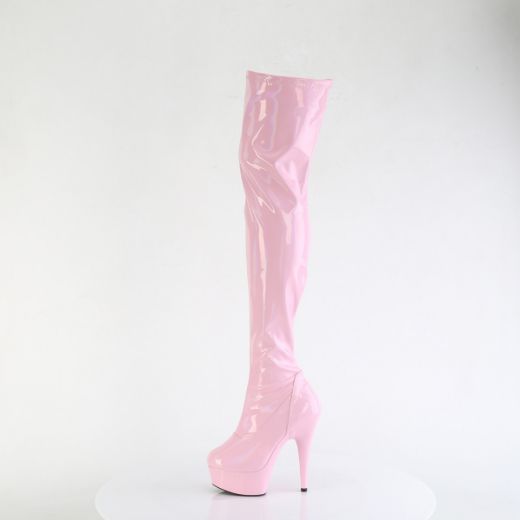 Product image of Pleaser DELIGHT-3000HWR B. Pink Hologram Pat/M 6 Inch Heel 1 3/4 Inch PF Stretch Thigh Boot  12 Inch Side Zip