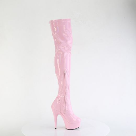 Product image of Pleaser DELIGHT-3000HWR B. Pink Hologram Pat/M 6 Inch Heel 1 3/4 Inch PF Stretch Thigh Boot  12 Inch Side Zip