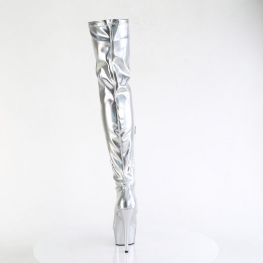 Product image of Pleaser DELIGHT-3000HWR Slv Hologram Pu/M 6 Inch Heel 1 3/4 Inch PF Stretch Thigh Boot  12 Inch Side Zip