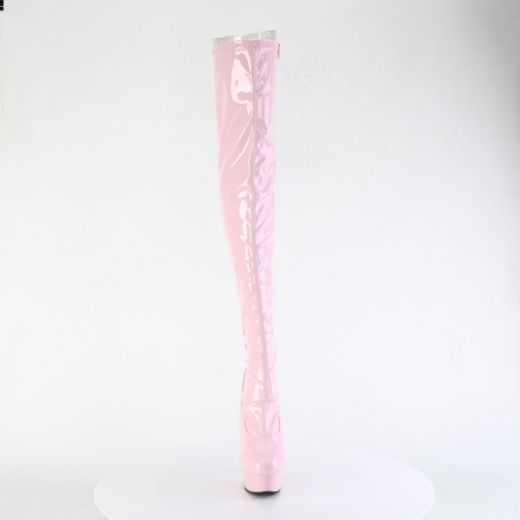 Product image of Pleaser DELIGHT-3063 B. Pink Str Pat/B. Pink 6 Inch Heel 1 3/4 Inch PF Back Lace Stretch Thigh Boot Side Zip