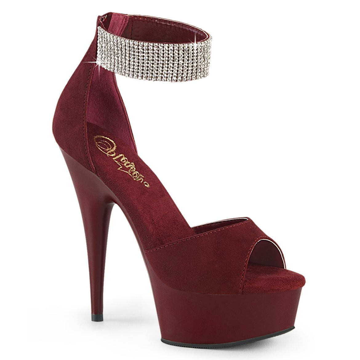 Product image of Pleaser DELIGHT-625 Burgundy Faux Suede/Burgundy Matte 6 Inch Heel 1 3/4 Inch PF Close Back Sandal w/RS Back Zip