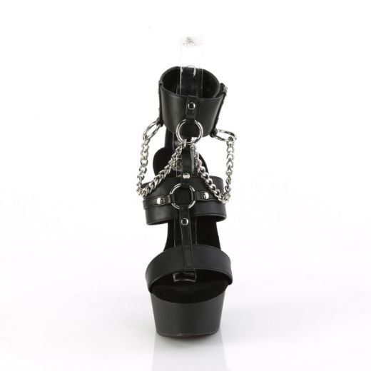 Product image of Pleaser DELIGHT-661 Blk Faux Leather/Blk Matte 6 Inch Heel 1 3/4 Inch PF 3 Band T-Strap Ankle Strap Sandal