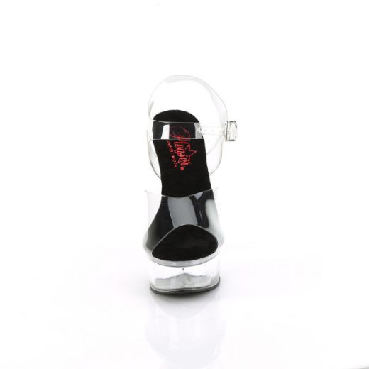 Product image of Pleaser EXCITE-608 Clr-Blk/Clr 6 Inch Heel 1 3/4 Inch PF Comfort Width Ankle Strap Sandal
