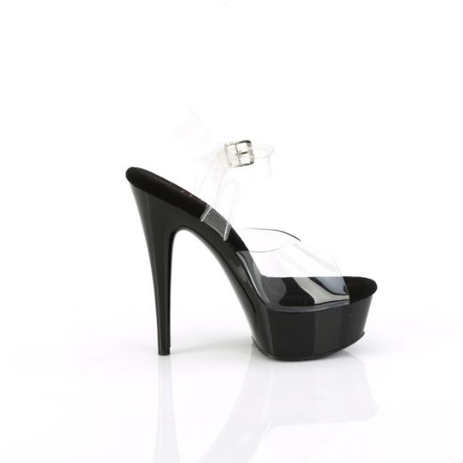 Product image of Pleaser EXCITE-608 Clr/Blk 6 Inch Heel 1 3/4 Inch PF Comfort Width Ankle Strap Sandal
