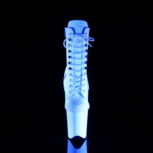 Product image of Pleaser FLAMINGO-1020LG Neon Wht Multi Glitter/Neon Wht 8 Inch Heel 4 Inch PF UV Lace Up Front Ankle Boot Side Zip