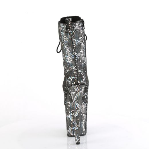 Product image of Pleaser FLAMINGO-1040SPF Silver Metallic Holo Snake Print Fabric/M 8 Inch Heel 4 Inch PF Lace-Up Front Ankle Boot Side Zip