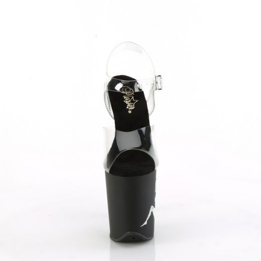 Product image of Pleaser FLAMINGO-808TGRS Clr/Blk-AB Slv 8 Inch Heel 4 Inch PF Ankle Strap Sandal w/RS Trucker Girl