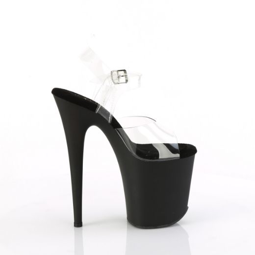 Product image of Pleaser FLAMINGO-808TGRS Clr/Blk-AB Slv 8 Inch Heel 4 Inch PF Ankle Strap Sandal w/RS Trucker Girl