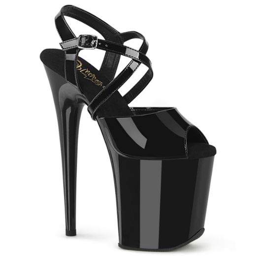 Product image of Pleaser FLAMINGO-824 Blk Pat/Blk 8 Inch Heel 4 Inch PF Criss Cross Ankle Strap Sandal
