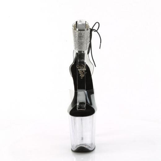 Product image of Pleaser FLAMINGO-824RS Clr-Blk/Clr 8 Inch Heel 4 Inch PF Rhinestoned Ankle Cuff Sandal Back Zip