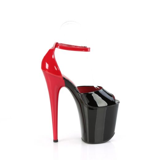 Product image of Pleaser FLAMINGO-868 Blk-Red Pat/Blk Red 8 Inch Heel 4 Inch PF Close Back Ankle Strap Sandal