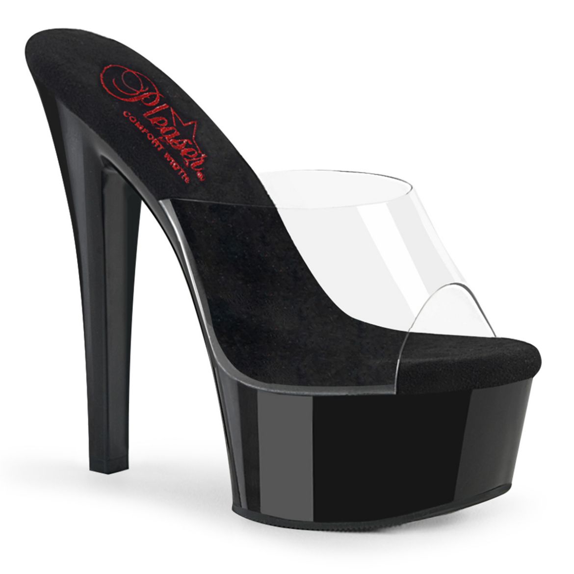 Product image of Pleaser GLEAM-601 Clr/Blk 6 Inch Heel 1 3/4 Inch PF Comfort Width Slide