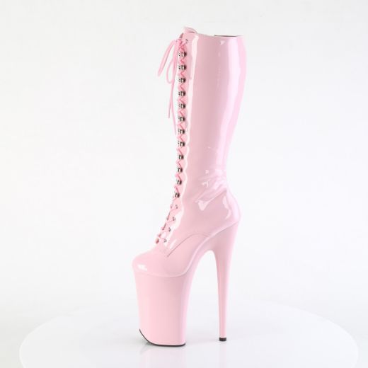 Product image of Pleaser INFINITY-2020 B. Pink Pat/B. Pink 9 Inch Heel 5 1/4 Inch PF Lace Up Knee High Boot Side Zip