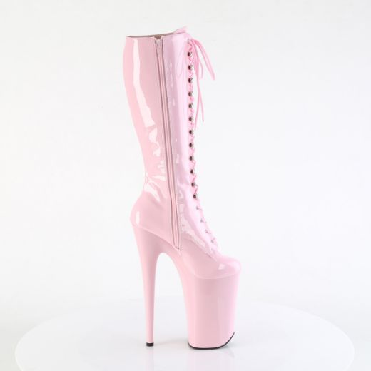 Product image of Pleaser INFINITY-2020 B. Pink Pat/B. Pink 9 Inch Heel 5 1/4 Inch PF Lace Up Knee High Boot Side Zip