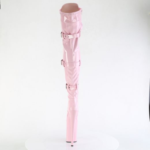 Product image of Pleaser INFINITY-3028 B. Pink Str Pat/B. Pink 9 Inch Heel 5 1/4 Inch PF Buckled Lace Up Thigh Boot Side Zip