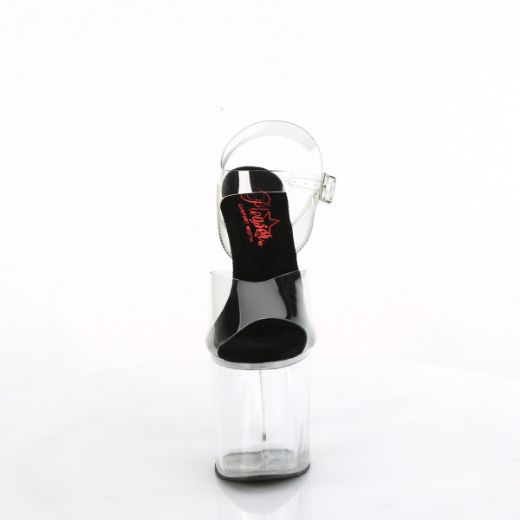 Product image of Pleaser NAUGHTY-808 Clr-Blk/Clr 8 Inch Heel 4 Inch PF Comfort Width Ankle Strap Sandal