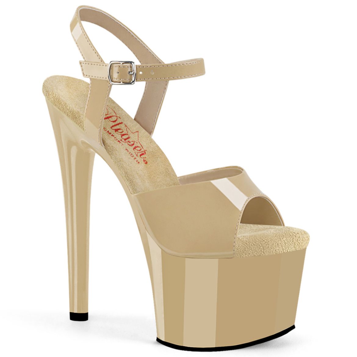 Product image of Pleaser PASSION-709 Cream Pat/Cream 7 Inch Heel 2 3/4 Inch PF Comfort Width Ankle Strap Sandal