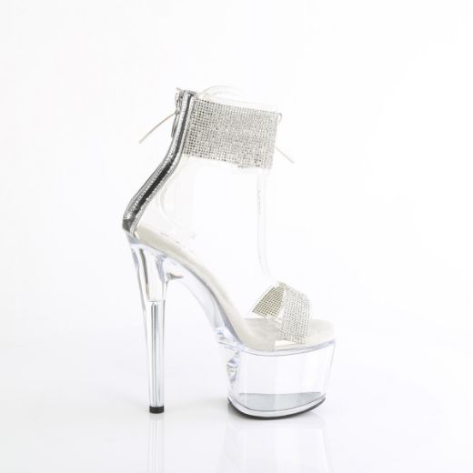 Product image of Pleaser PASSION-727RS Clr-Slv/Clr 7 Inch Heel 2 3/4 Inch PF RS Embellished Ankle Cuff Sandal Back Zi