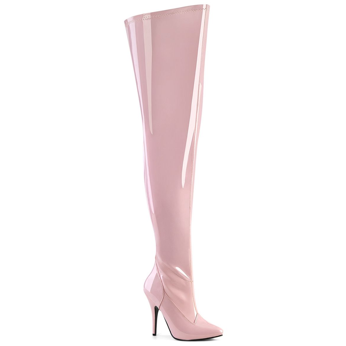 Product image of Pleaser SEDUCE-3000WC B. Pink Str Pat 5 Inch Heel Stretch Wide Calf Thigh Boot Side Zip