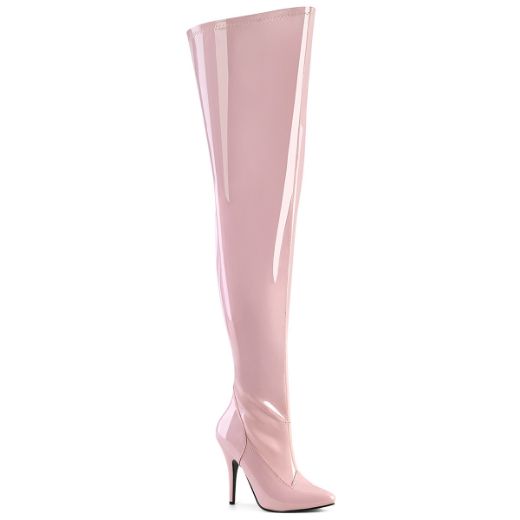 Product image of Pleaser SEDUCE-3000WC B. Pink Str Pat 5 Inch Heel Stretch Wide Calf Thigh Boot Side Zip