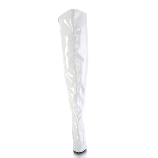 Product image of Pleaser SEDUCE-3000WC Wht Str Pat 5 Inch Heel Stretch Wide Calf Thigh Boot Side Zip