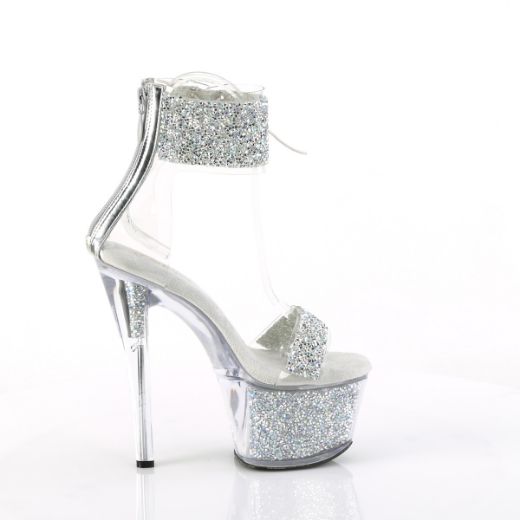 Product image of Pleaser SKY-327RSI Slv Multi RS-Slv/Slv RS 7 Inch Heel 2 3/4 Inch PF Ankle Cuff Sandal w/RS Back Zip