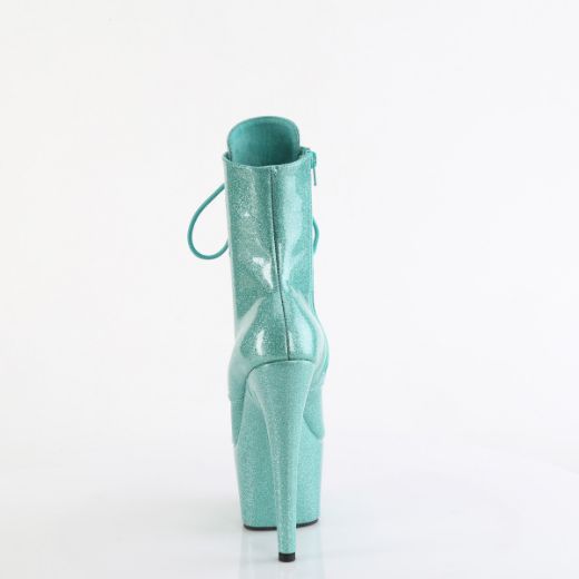 Product image of Pleaser ADORE-1020GP Aqua Glitter Pat/M 7 Inch Heel 2 3/4 Inch PF Lace-Front Ankle Boot Side Zip